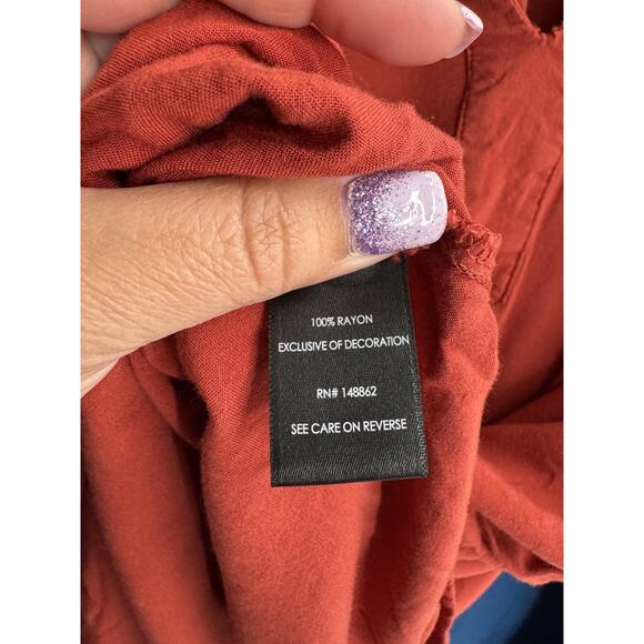 Torrid Women's Plus Rust Red Challis Beaded Long Sleeve Tunic Blouse Size 5 - Picture 5 of 6